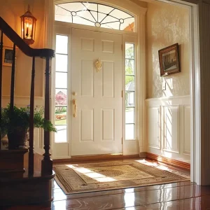 Interior view of a home's front door.