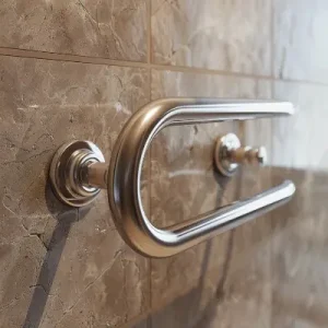 Curved bathroom grab bar