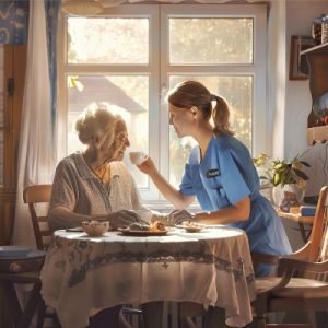 Personal support worker with elderly woman