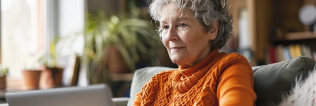 Senior woman searching for an aging in place specialist near her.