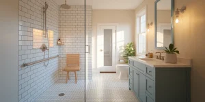 Beautiful bathroom showcasing safety features for seniors.