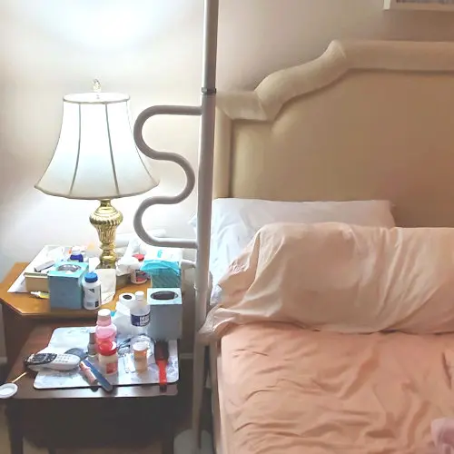 Bedside floor to ceiling poles for easy and safe access into and out of bed.